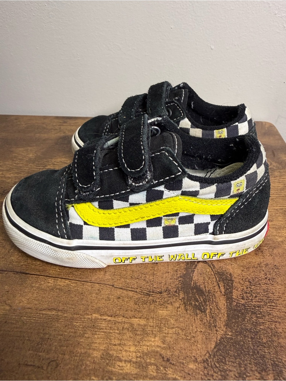 Vans x SpongeBob Kids Black & White Checkerboard Sneakers with Yellow Stripe 8.0